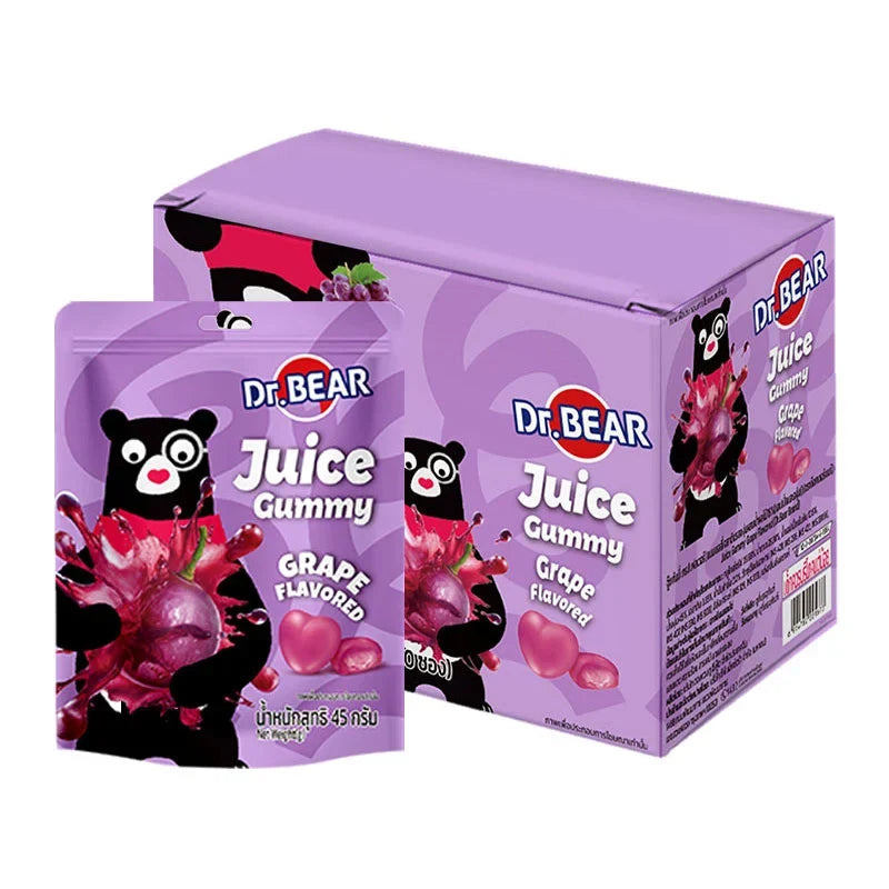 DR.BEAR Purple Grape Gummy candies in a 45g pack, featuring colorful grape-flavored chewy snacks in a glossy bag.