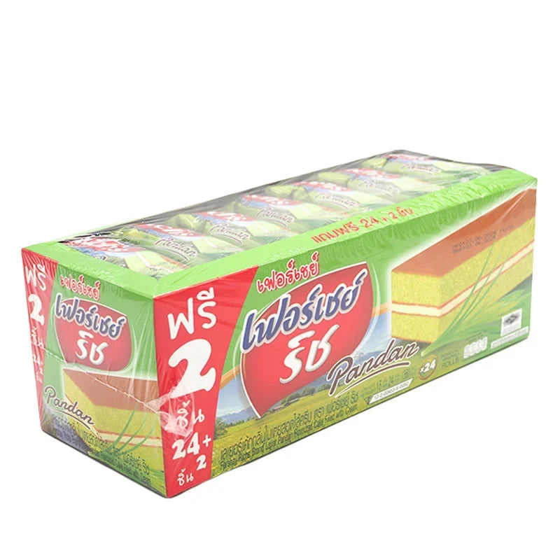 Fershay Richs Pandan Flavored Layer Cake filled with cream, 15g, a pandan-flavored snack from FERSHAY in dry grocery and confectionery.