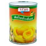 Brook Peach Halve in Sirup, canned peach halves in syrup, ideal for desserts or snacking, shown in a labeled grocery product image.