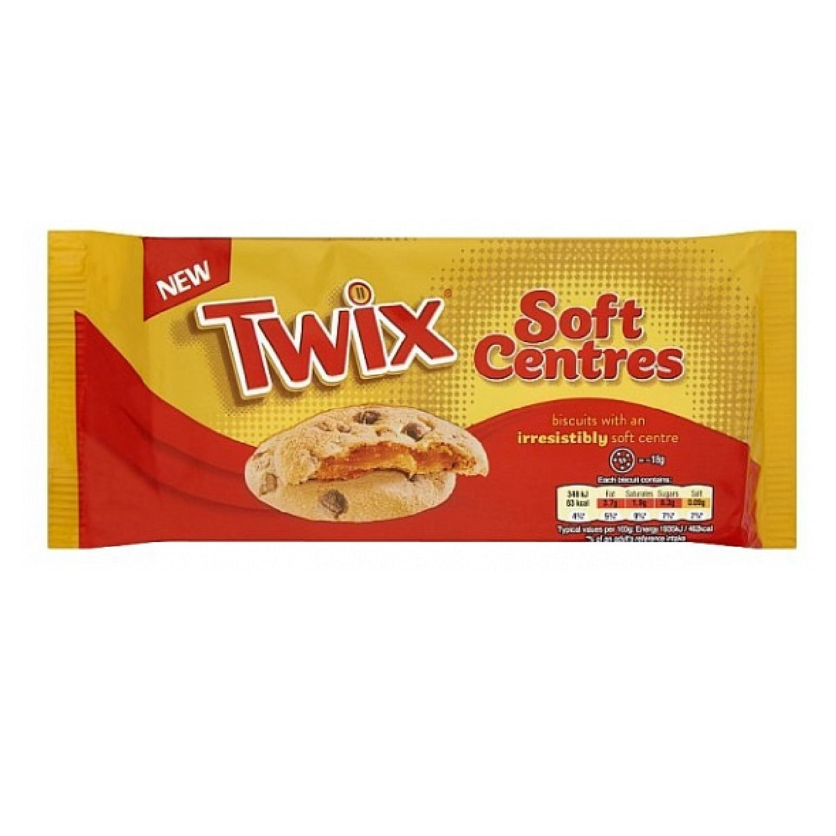 Twix Soft Centres confectionery snacks featuring chocolate-covered caramel and biscuit filling, displayed in a close-up image.