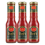 Three bottles of ROZA Tomato Ketchup 300g each, featuring clear labels and red ketchup inside transparent bottles.
