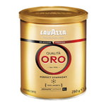 Lavazza Qualit�� Oro ground coffee in a bag, ready for brewing, showcasing the Italian coffee brand and rich coffee grounds.