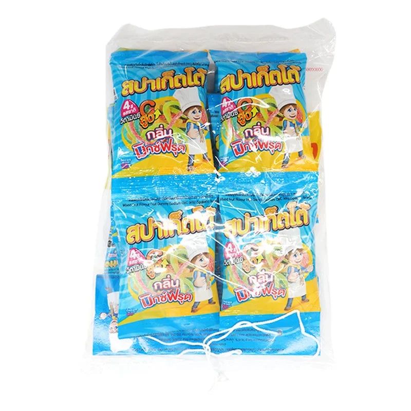 Assorted Spaketto Gummy Mixed Fruit candies in a 20g pack, colorful and chewy snack from SPAKETTO dry grocery collection.
