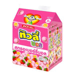 Tivoli Ball Strawberry 18g snack pack, colorful candy-coated confections in a clear bag, ideal for dry grocery and snacks.