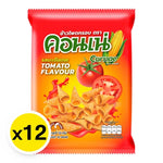 Cornae Corn Snack Tomato flavor, 11g pack, showing crispy corn snack pieces with tomato seasoning in a colorful packaging.
