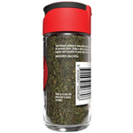 Dried McCormick Mint Flakes in a clear container, used for cooking and garnishing in grocery recipes