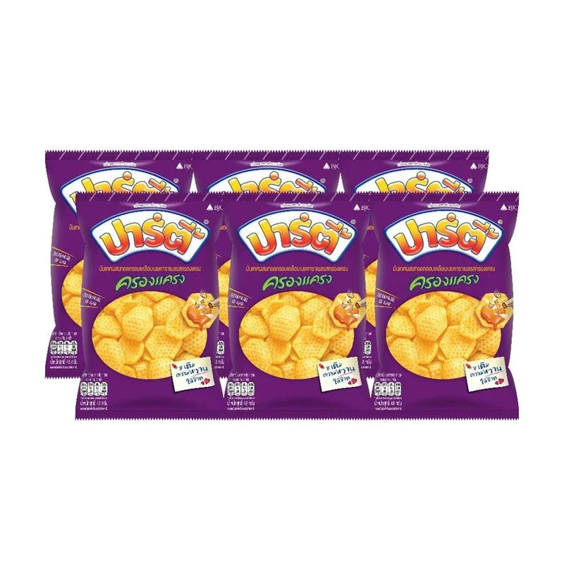 Party Snack Kroangkrang 48g pack, crispy dry grocery snack, PARTY brand, featuring colorful confectionery pieces in a clear bag.