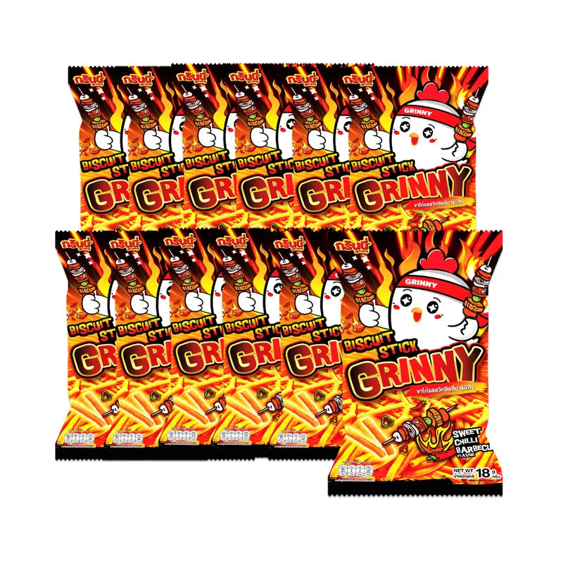 Grinny Biscuit Stick with sweet chili barbecue flavor, 18g snack, dry grocery confectionery, crispy and flavorful snack stick