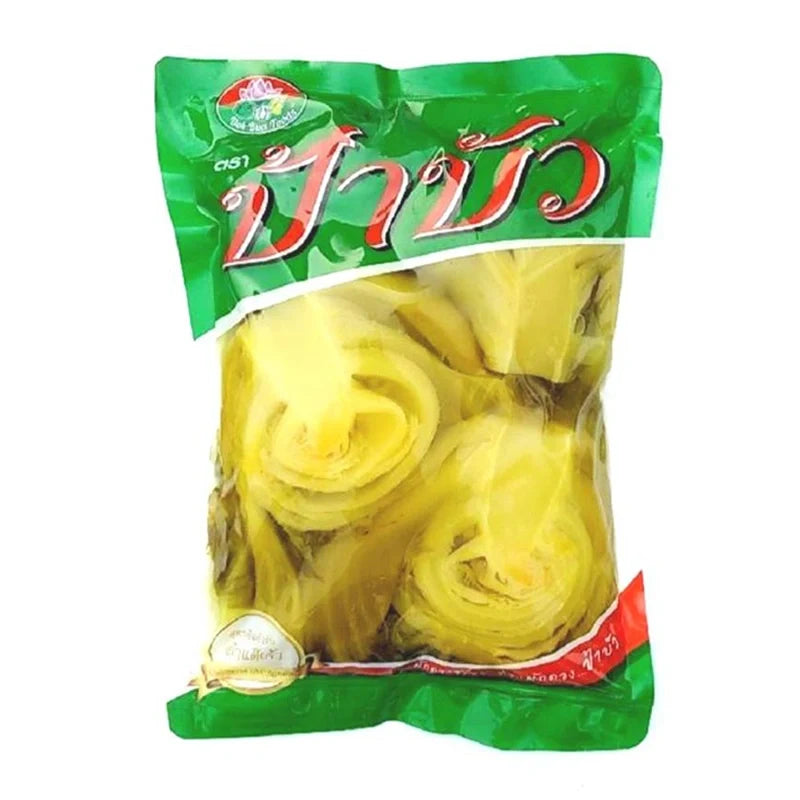 PA BUA Sour Pickled Chinese Mustard in an 800g jar, showing the vibrant mustard greens and label on the dry grocery product.