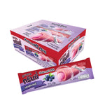 Three GRINNY blueberry-coated snack packs filled with cream, 15g each, showing the vibrant blue coating and creamy filling inside.