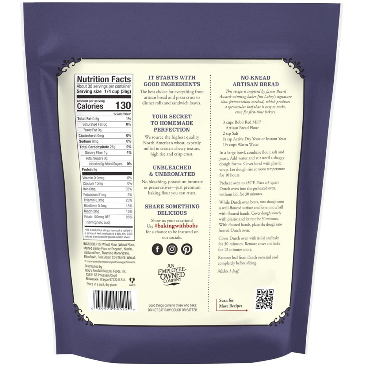 Bag of Bob's Red Mill Artisan Bread Flour, high-quality grocery flour for baking bread and baked goods.