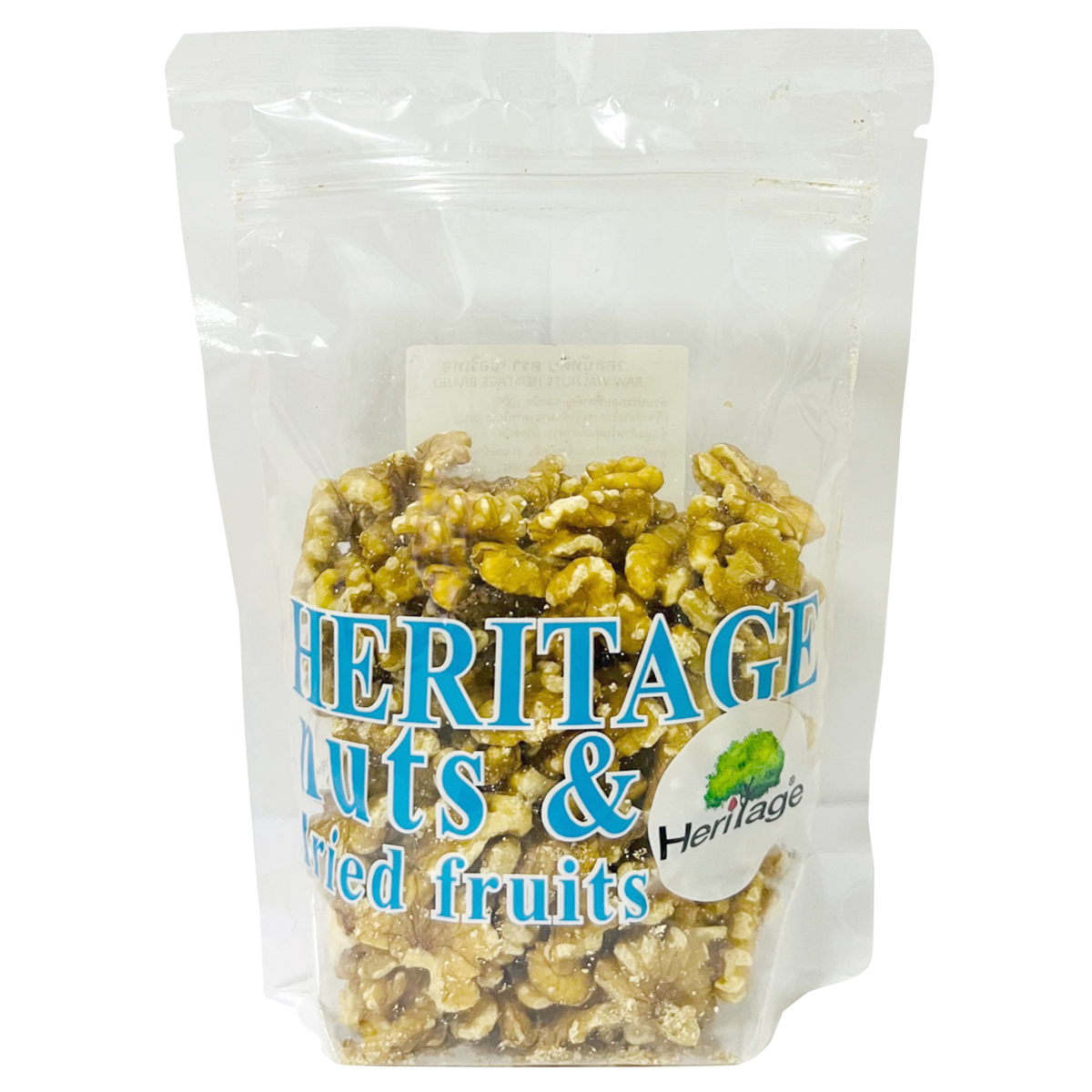 Heritage Raw Walnuts, no-shell confectionery snacks, showing close-up of fresh, natural walnuts with textured shells.