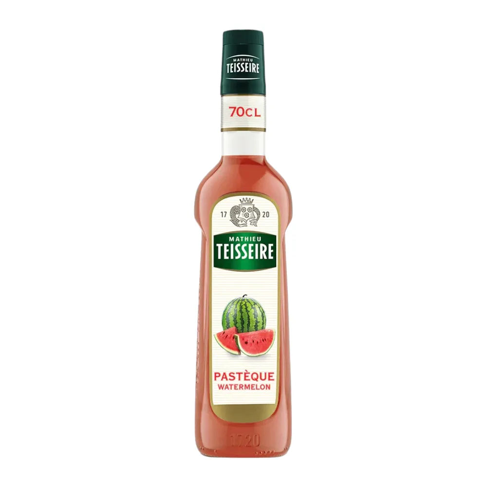 Mathieu Teisseire Watermelon Syrup 700ml bottle, ideal for flavoring beverages and desserts in dry grocery category.