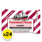 Fisherman's Friend Sugar Free Cherry lozenges in bright packaging, indicating a sugar-free cherry-flavored candy for dry grocery and snacks