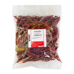 Makro Dried Huarue Chili 500g in a clear bag, showcasing vibrant red dried chili peppers for culinary use in dry grocery.