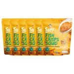 Chaolay Fish Crisps with Squid, 100g pack, showing crispy seafood snack with squid pieces in a clear bag.