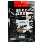 Daddy's Son Beef Jerky Natural Smoke, savory confectionery snack with smoky flavor, showcased in a close-up image.