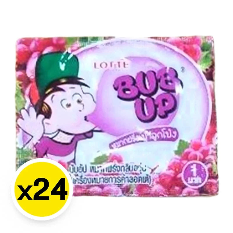 Lotte Bubup Bubble Gum 3g pack, colorful packaging, 24 pieces of chewy bubble gum from the snack and confectionery category