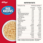 Bowl of Kellogg's Krispies cereal in a white bowl with milk, showing crispy rice flakes from Kellogg's brand.