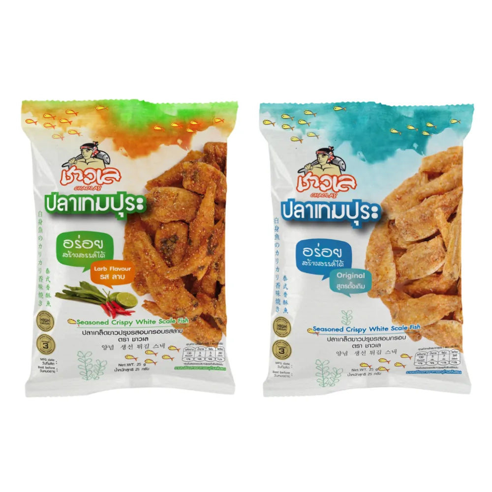 Chaolay MixCrispy White Sardine snack pack, 25g x12, featuring crispy white sardine treats in colorful packaging.