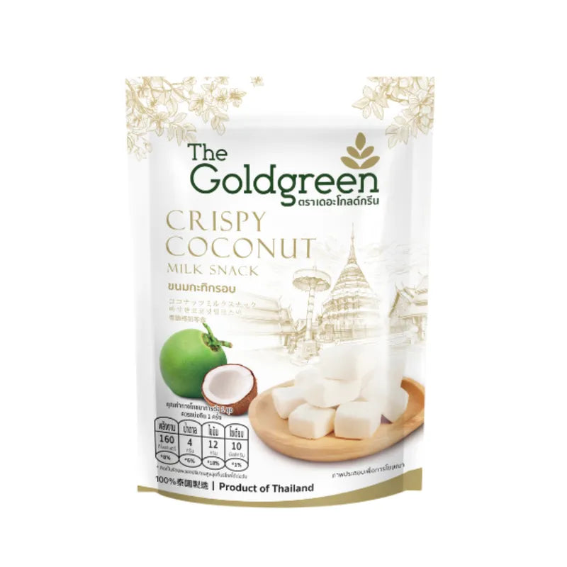 Crispy coconut milk snack in 25g pack by THE GOLDGREEN, a tasty confectionery treat with golden-brown crispy texture.