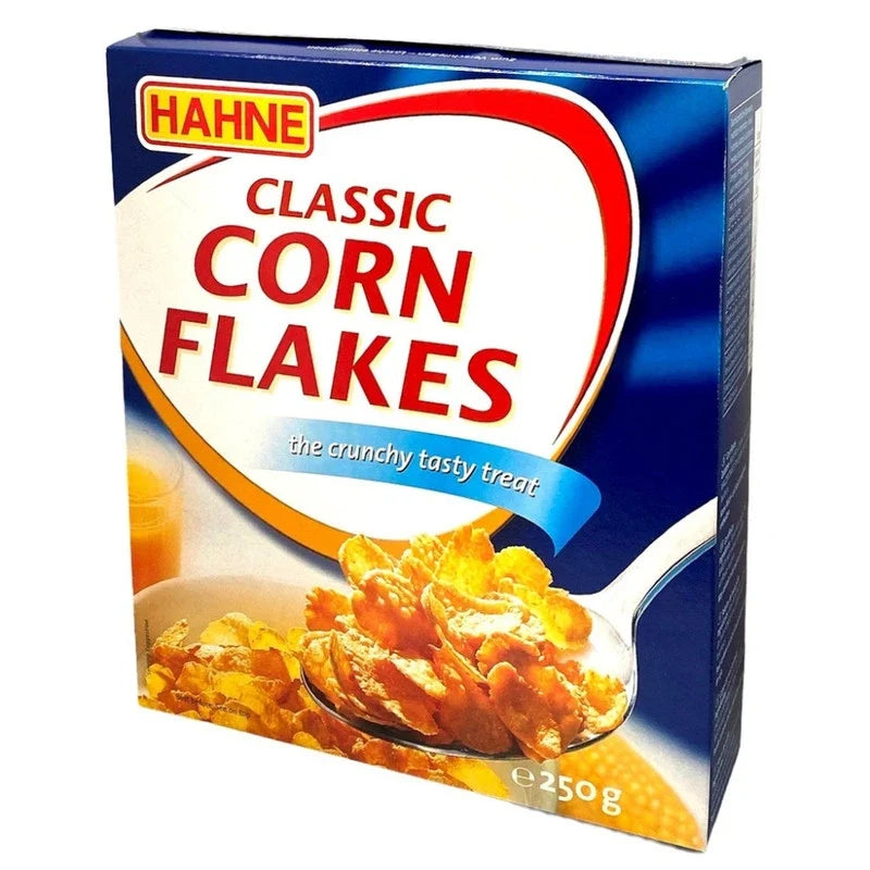 Hahne Cornflake 250g in a clear plastic bag, dry grocery cereal product from the Hahne brand.