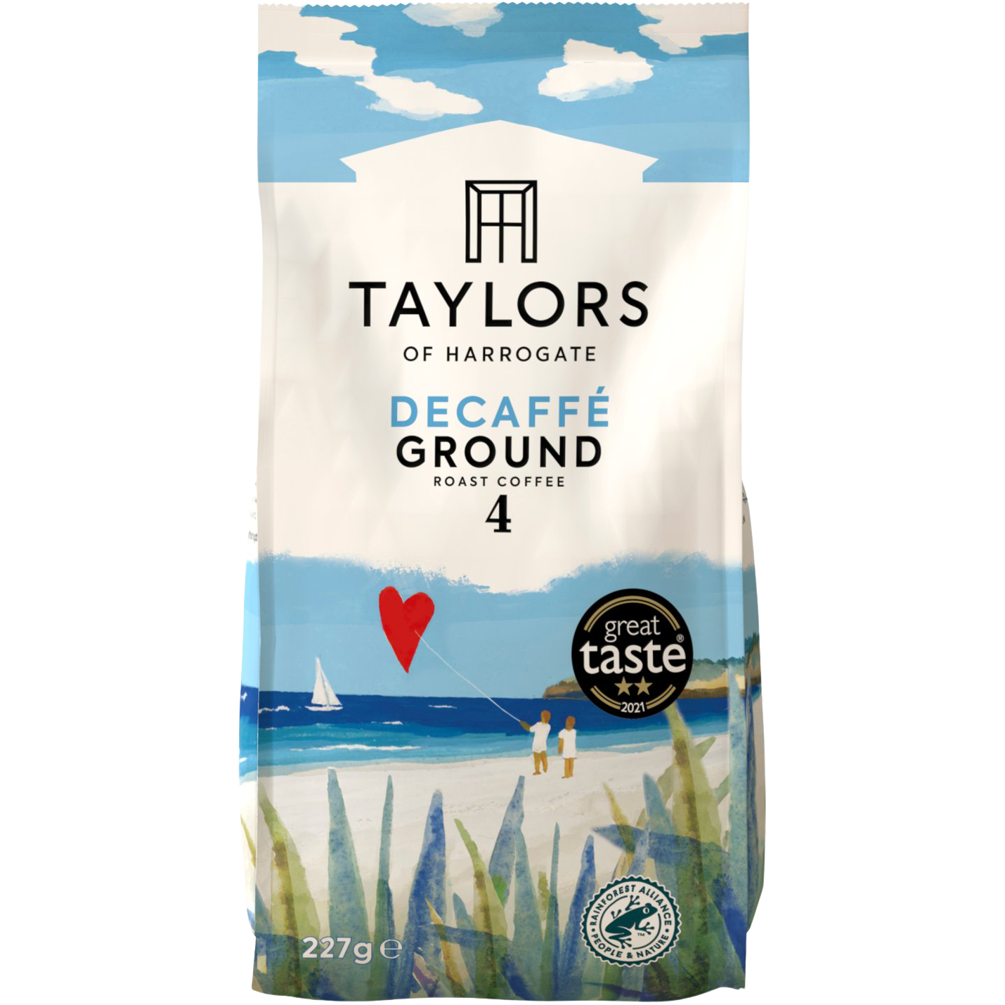 Taylors Decaffeinated Roasted Coffee drink in a glass bottle, showcasing a rich, dark coffee beverage with a smooth finish.