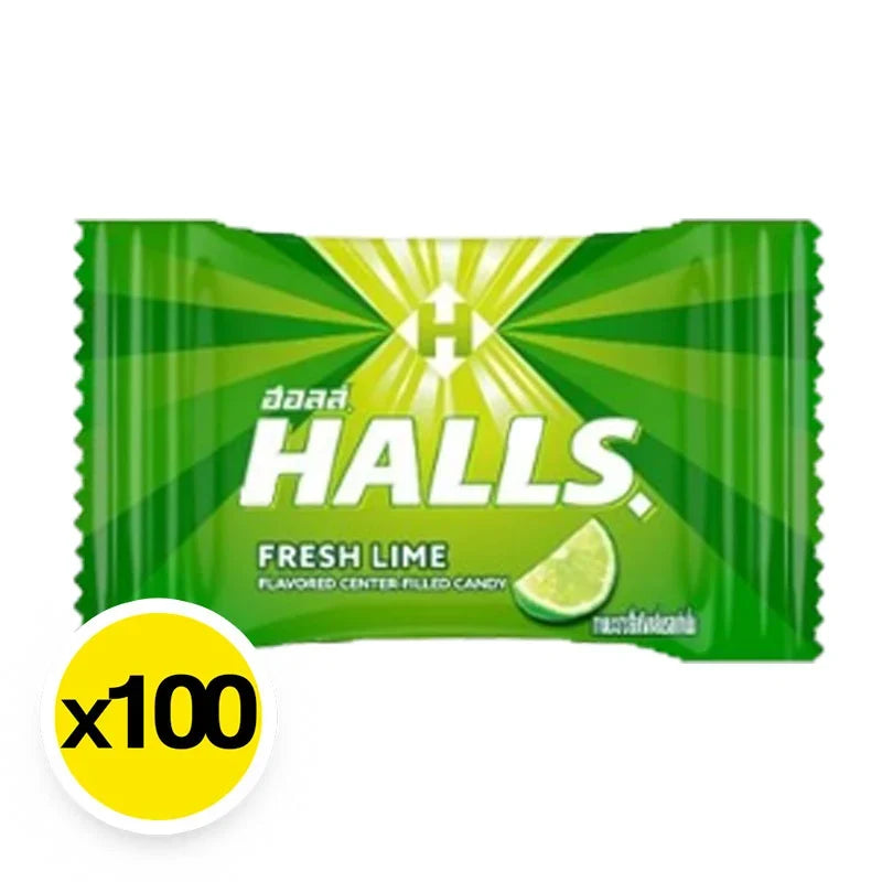 Halls Fresh Lime Candy in bright packaging, showing glossy lime-flavored candies as part of snack and confectionery selection.