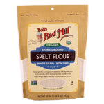 Bag of Bob's Red Mill Spelt Flour showing the label and packaging for baking and cooking use.