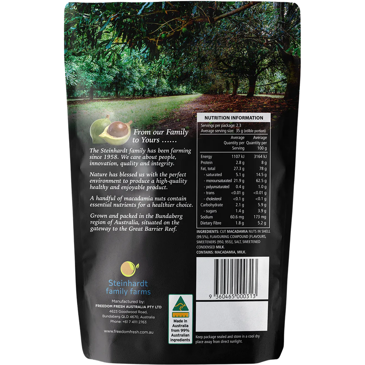Golden crunch macadamias coated with coconut and pandan, a confectionery snack from The Original brand.