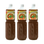 J-LEK Potted Vermicelli Sauce Bottles, 560g x3, in clear bottles with dark sauce, set on a kitchen countertop