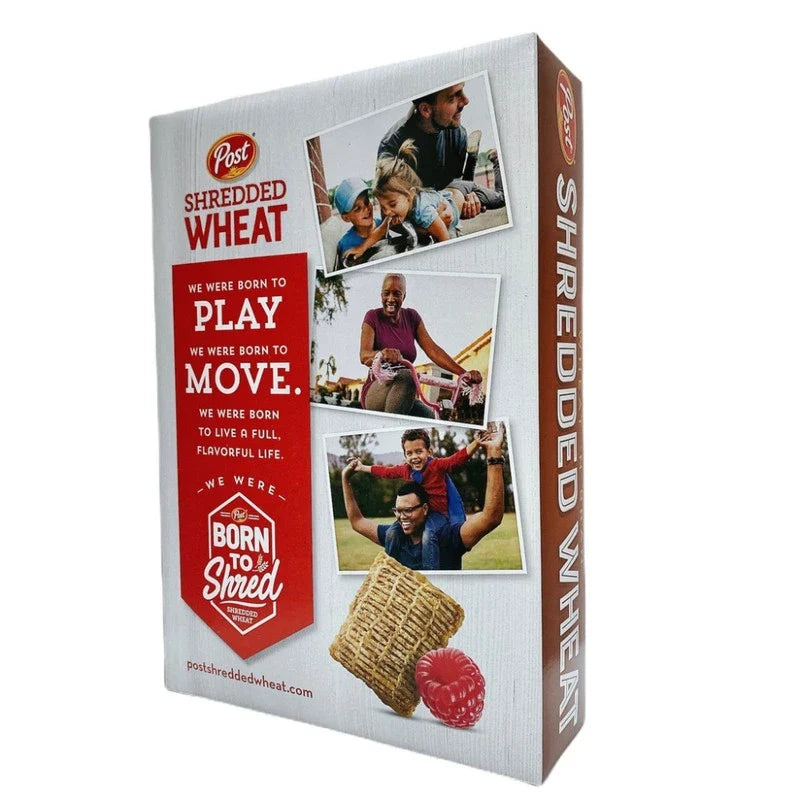 Post Shredded Wheat & Bran cereal box, 510g dry grocery product with shredded wheat and bran flakes in a natural cereal package.