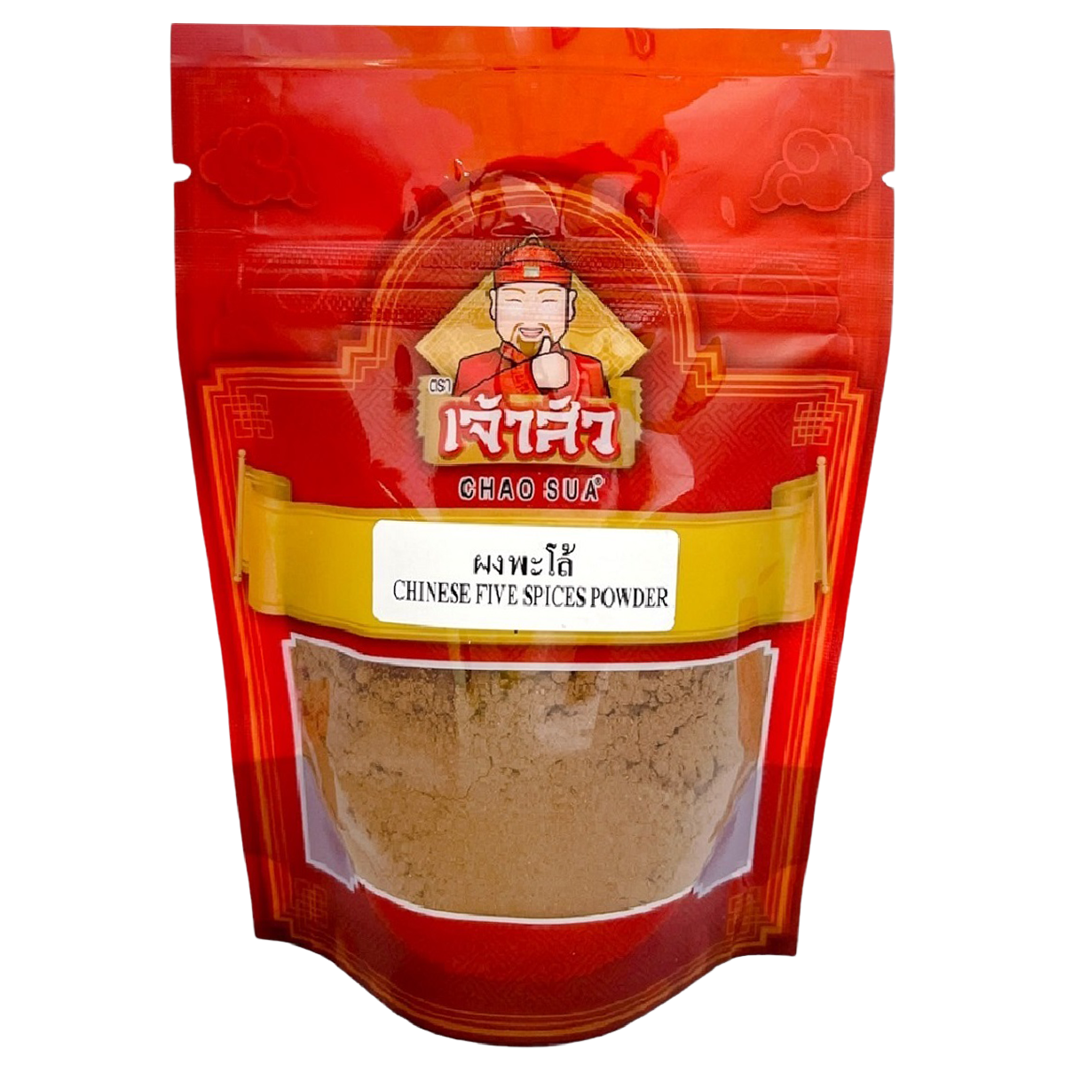 Chao Sua Chinese Five Spices Powder in a jar, aromatic blend of traditional Chinese seasoning for cooking and flavoring.