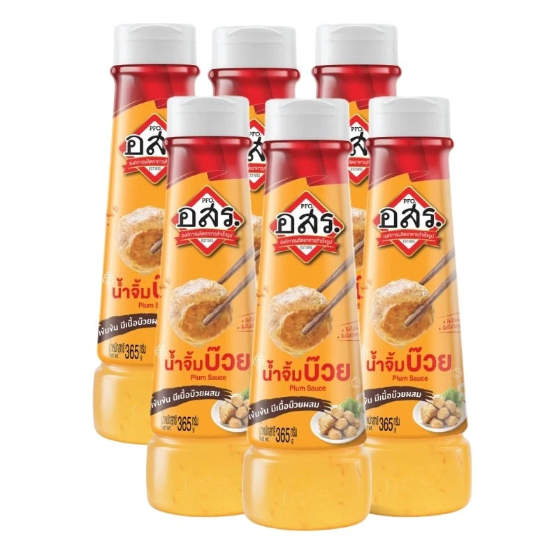 Aor Sor Ror Plum Sauce bottle from the dry grocery section, featuring a clear label and orange cap.