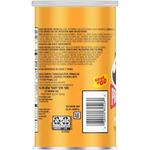 Pringles Cheddar Cheese flavored snack chips in a can, showing crispy, golden chips with cheddar seasoning.