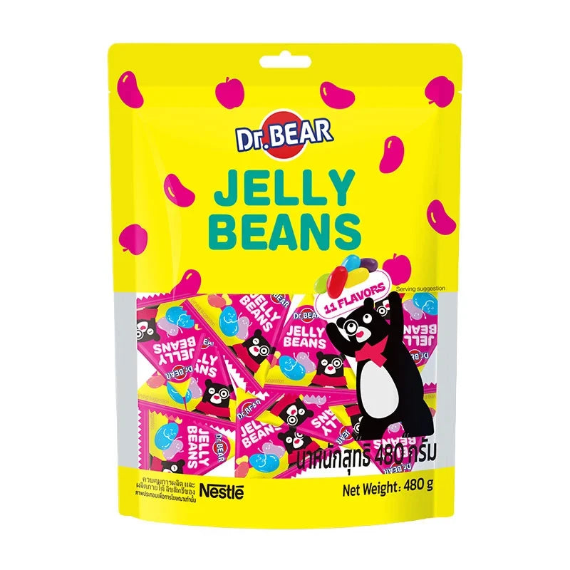 DR.BEAR Jelly Bean Fruity snack in 480g package, colorful gummy candies suitable for dry grocery and confectionery.