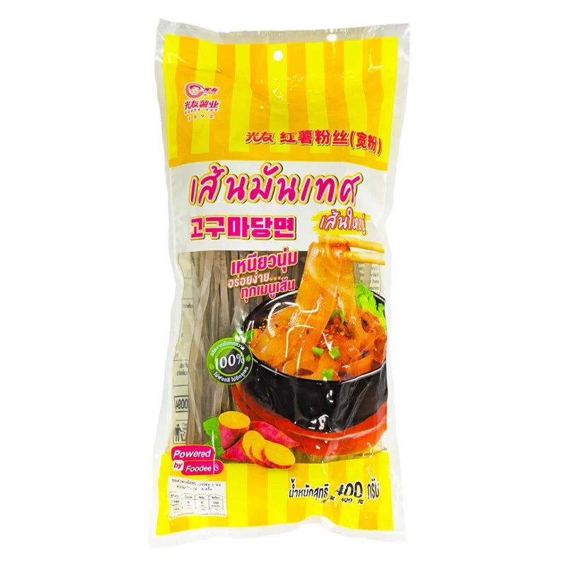 Guangyou Potato Noodle 400g dry grocery package with noodles displayed in a clear, resealable bag, showcasing the product branding.
