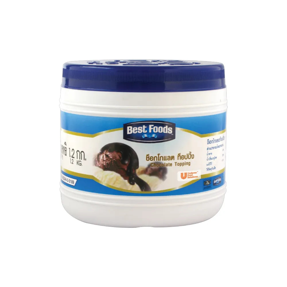 Best Foods chocolate topping in a 1.2kg jar, perfect for desserts and baking, shown in a clear image with rich chocolate color.