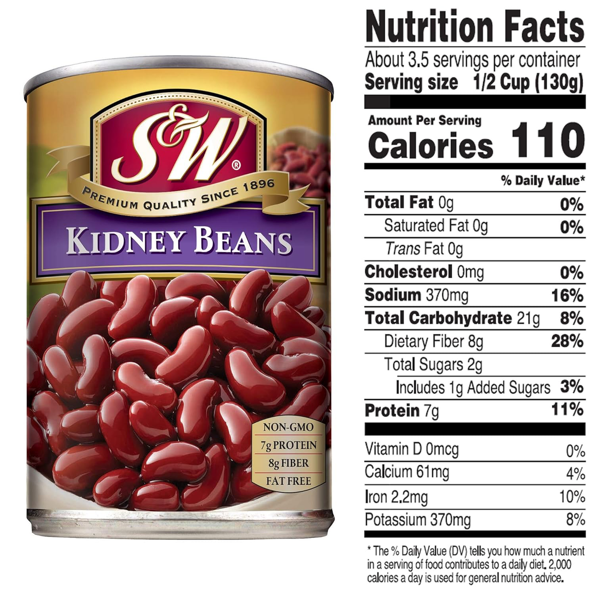 Canned S&W Kidney Beans in a labeled grocery can, ready for cooking or meal preparation.
