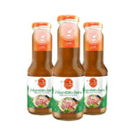 J-LEK Jae Lek barbecue sauce bottles for grilling, 340g, with labels showing spicy and savory flavor details.