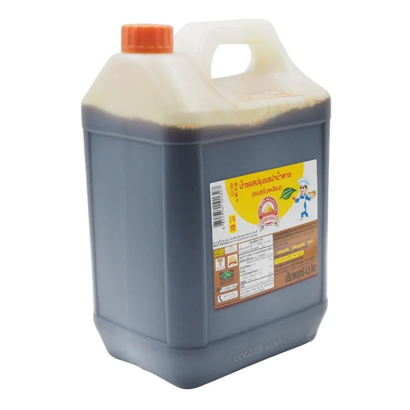 Golden Mountain Sauce Brown 4.8L bottle, a savory dry grocery condiment with a rich brown color and golden branding.