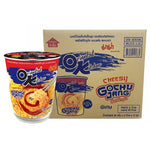 Mama Oriental Kitchen Dried Instant Cup Noodles Cheesy Gochujang flavor in a cup, with noodles and seasoning visible.