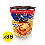 Mama Oriental Kitchen dried instant cup noodles with cheesy gochujang flavor, featuring the cup packaging and noodles inside.