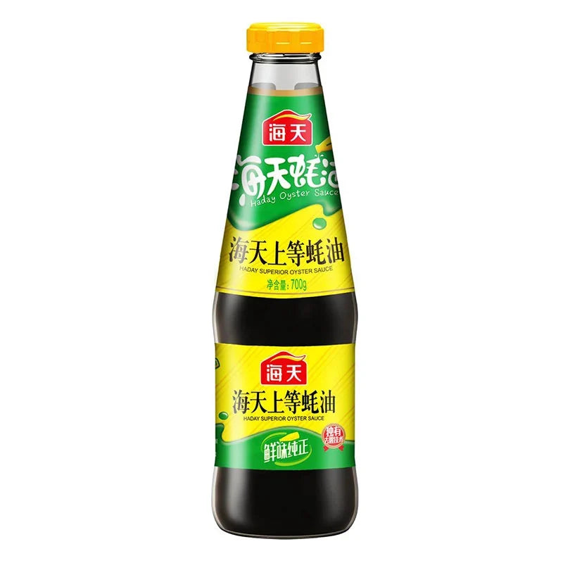 Haday Oyster Sauce Superior 700g jar showing the dark, glossy sauce inside a clear glass jar on a plain background.