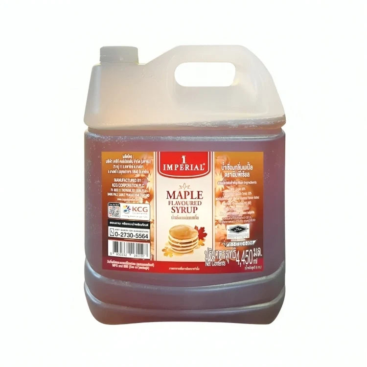 Imperial Maple Syrup 4.45L bottle, view of the label and packaging, ideal for dry grocery and pancake recipes