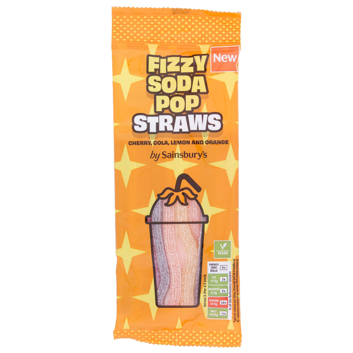 Sainsbury's Fizzy Soda Pop Straws are colorful confectionery snacks with fizzy, soda-flavored straw shapes for playful enjoyment.