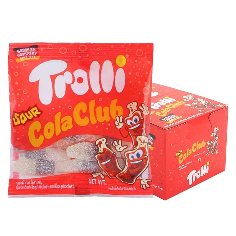 Trolli Sour Cola Club Gummy Candy in 12g package, colorful cola-flavored gummies from Trolli snacks confectionery.