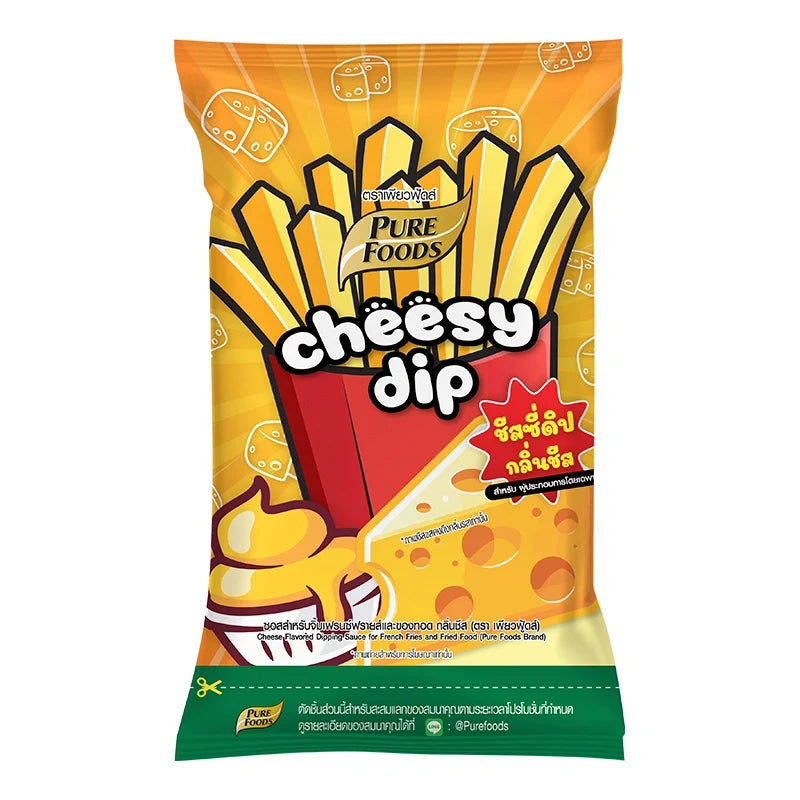 Pure Foods Cheesy Dip Dipping Sauce 800g jar, creamy cheese sauce with a smooth texture, ideal for snacks and party platters.