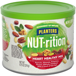Planters Nutrition Healthy Nut Mix in a clear bowl, featuring a variety of mixed nuts and dried fruits, perfect for snack time.