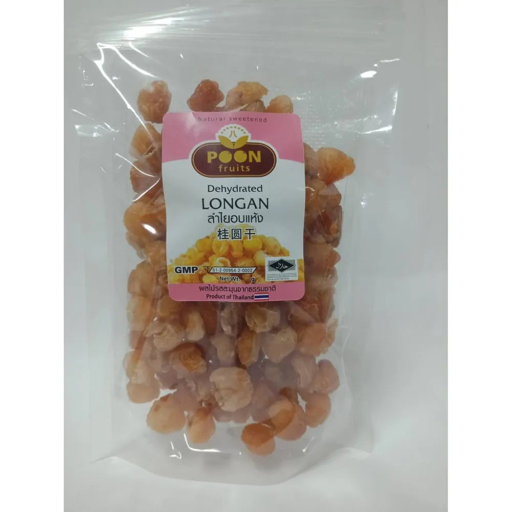 Thong Poon Golden Dried Longan in a 450g package, dried tropical fruit for snacks and cooking, from Thong Poon Dry Grocery.